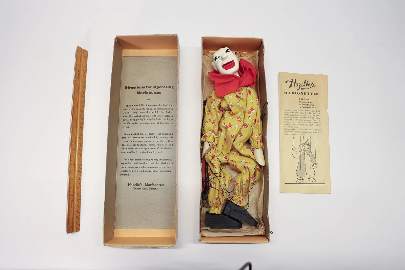 Vintage Hazelle's Clown Marionette in Box