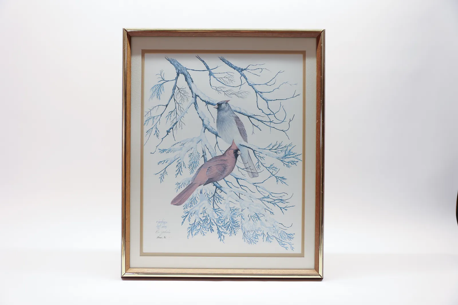 Signed Cardinal Pair Print, R.M. Jenkins 1975