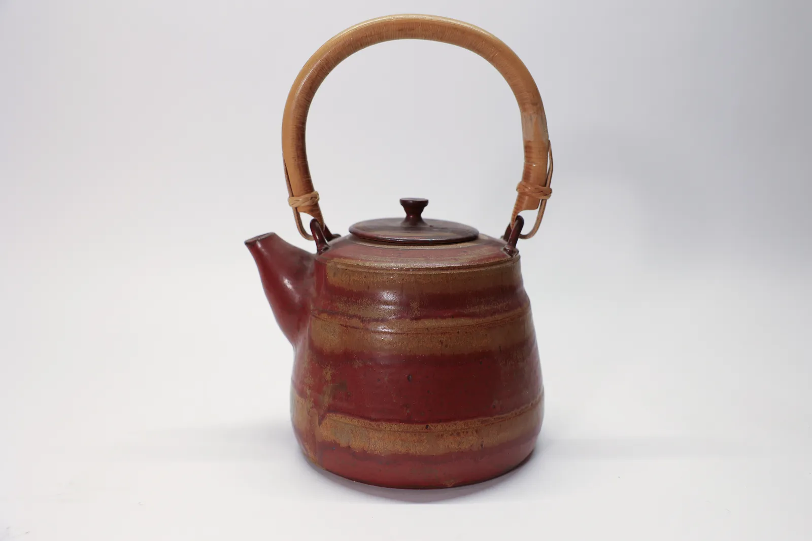 Studio Pottery Teapot Signed Bamboo Handle