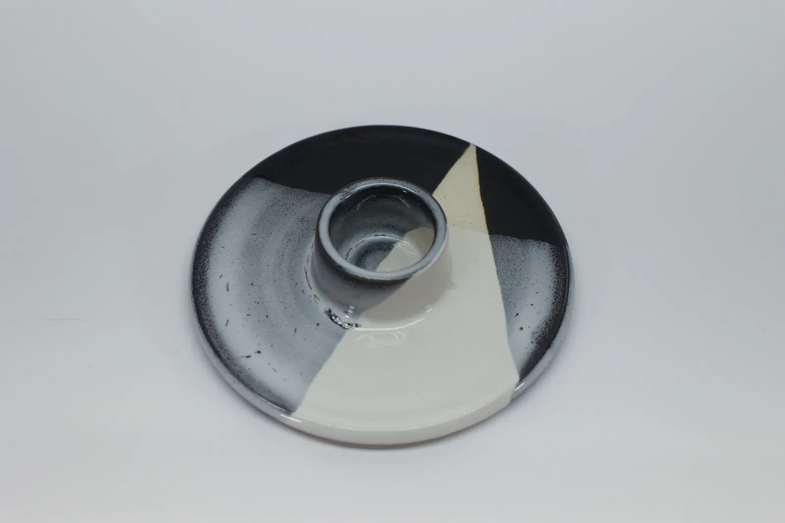 Studio Pottery Color-Block Candle Holder Dish