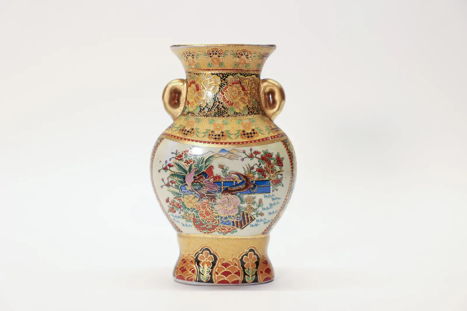 Antique Satsuma-Style Vase, Gilt Bird Design