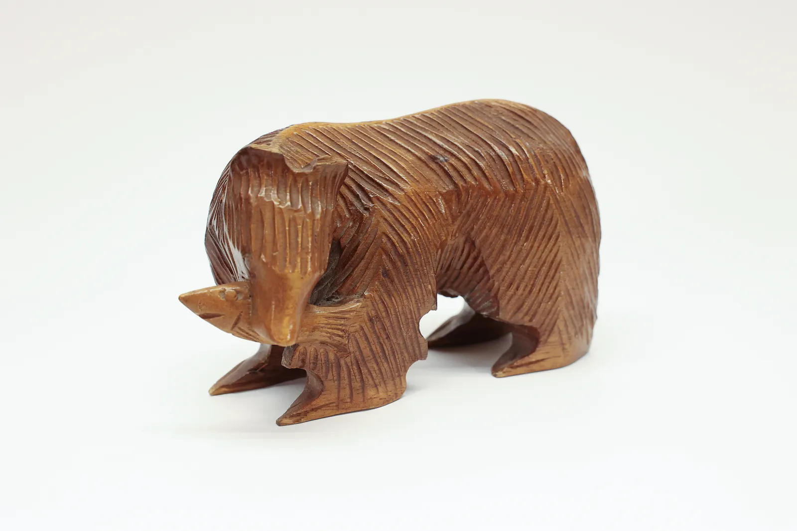 Carved Wood Bear with Fish Figurine, Black Forest