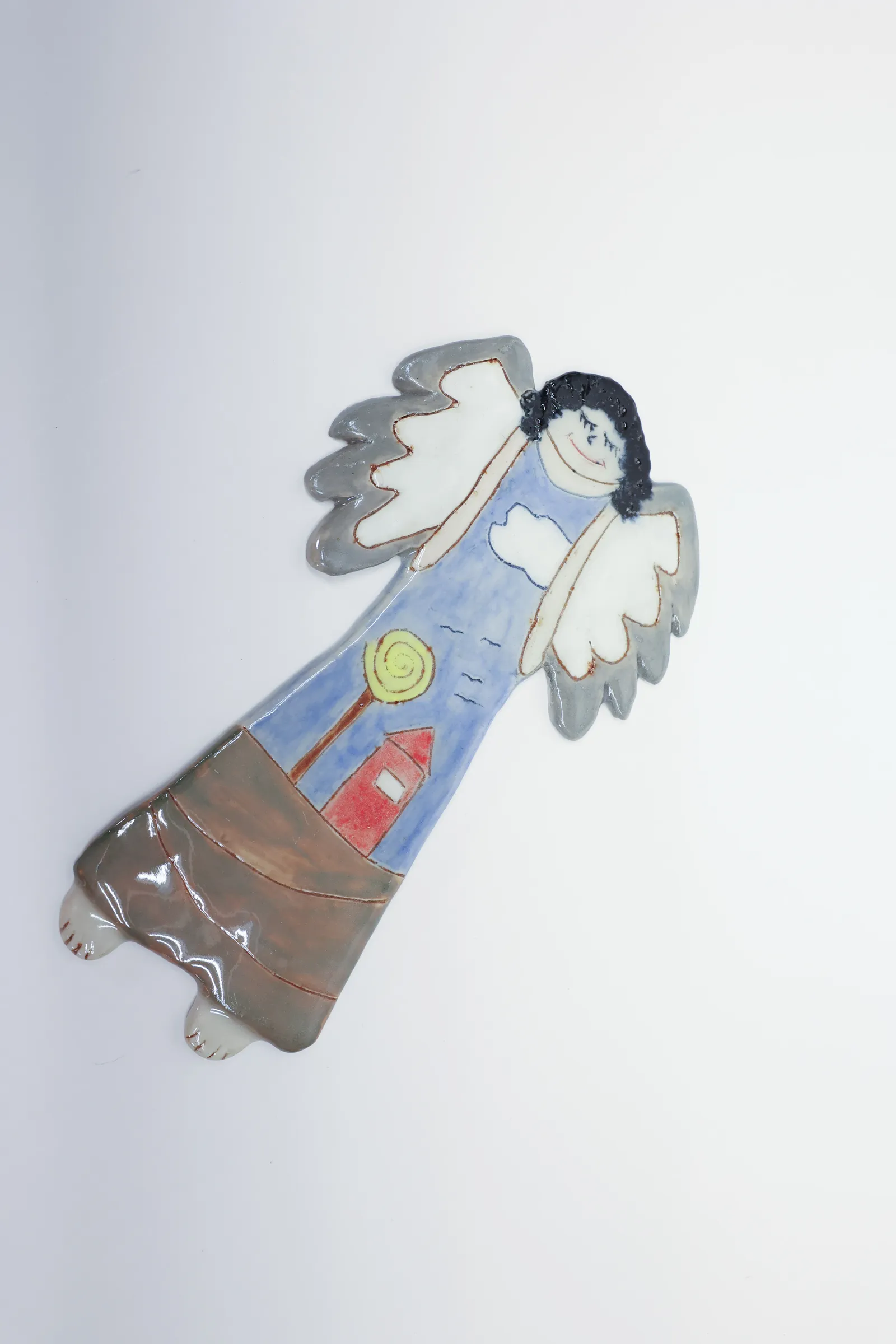 Folk Art Ceramic Angel Wall Plaque, Signed 2024