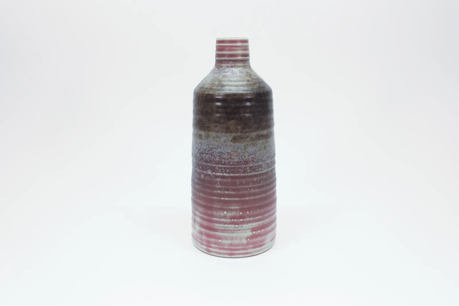 Studio Pottery Bottle Vase, Ash Glaze Bands