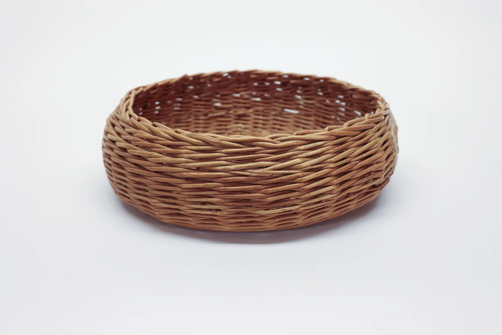 Woven Wicker Basket, Low Round Bowl