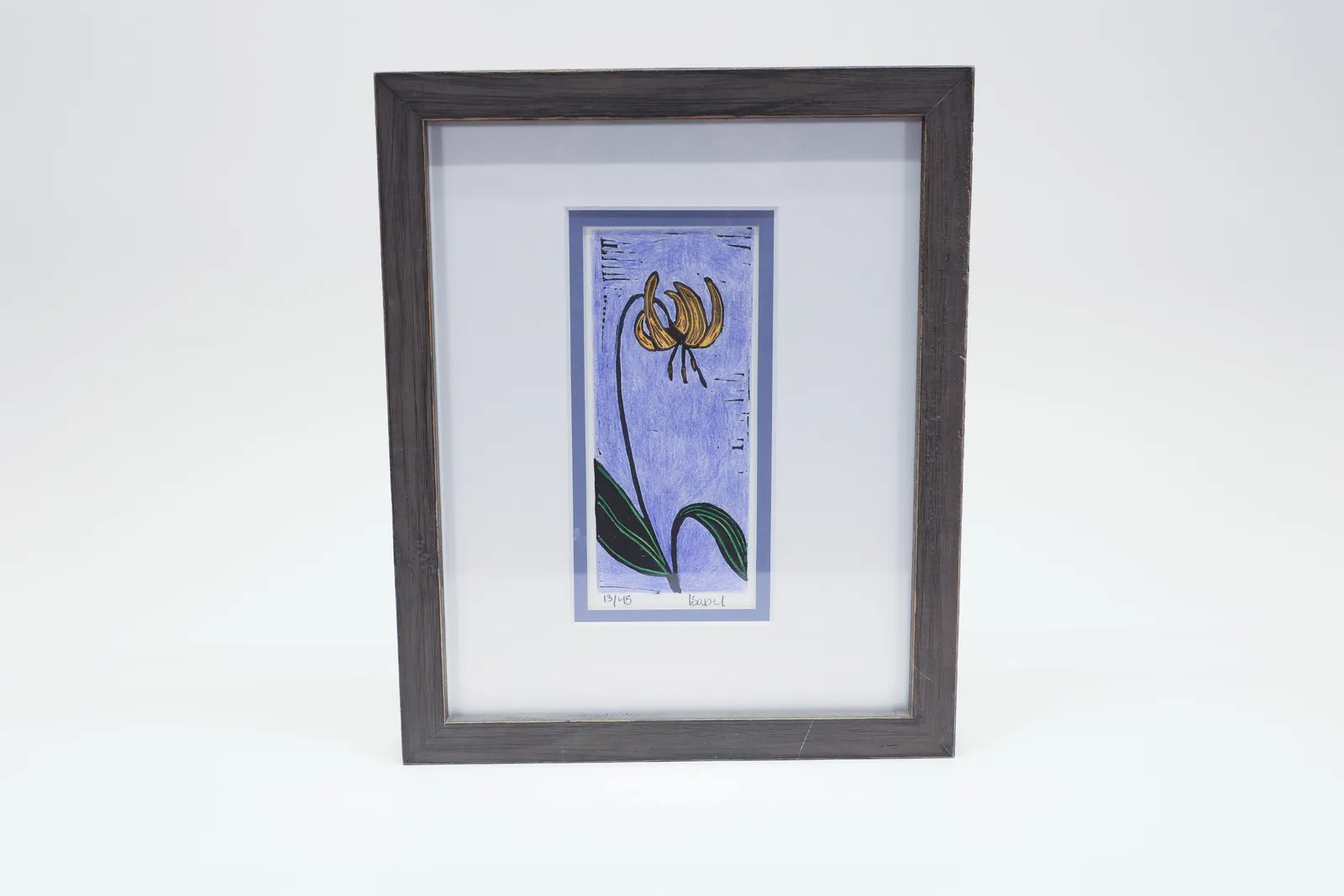 Signed Glacier Lily Block Print, Framed