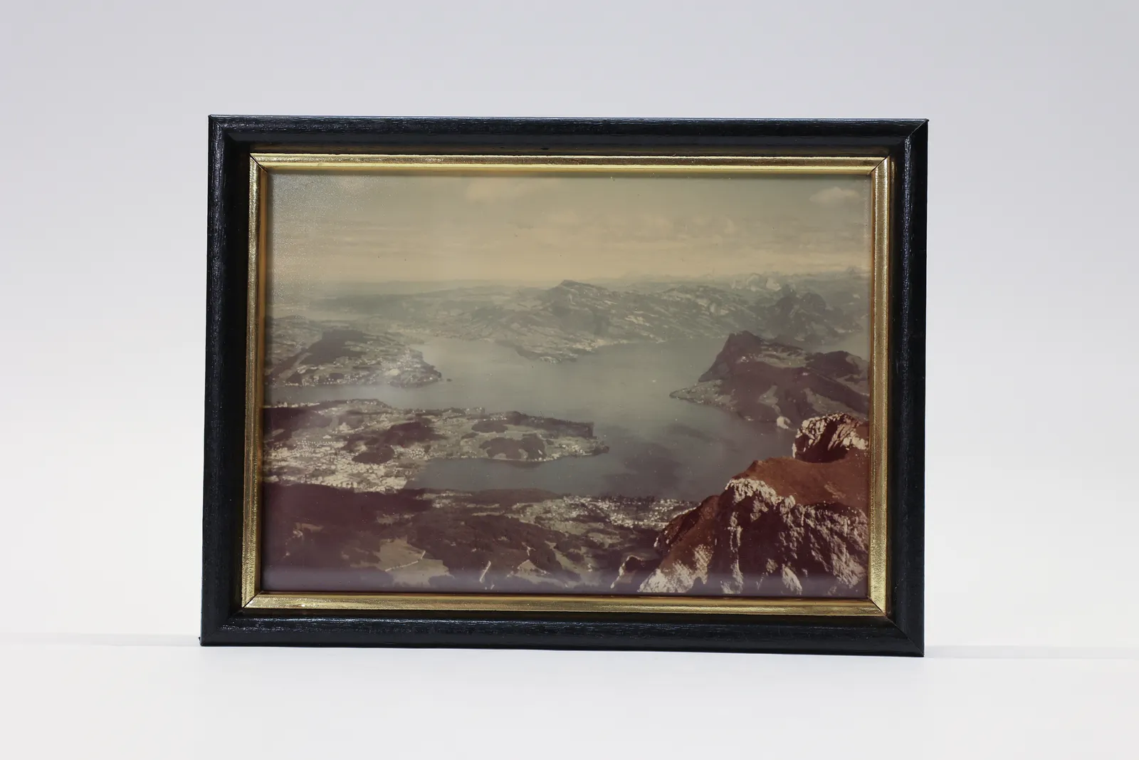 Vintage Framed Photo, European Mountain Lake