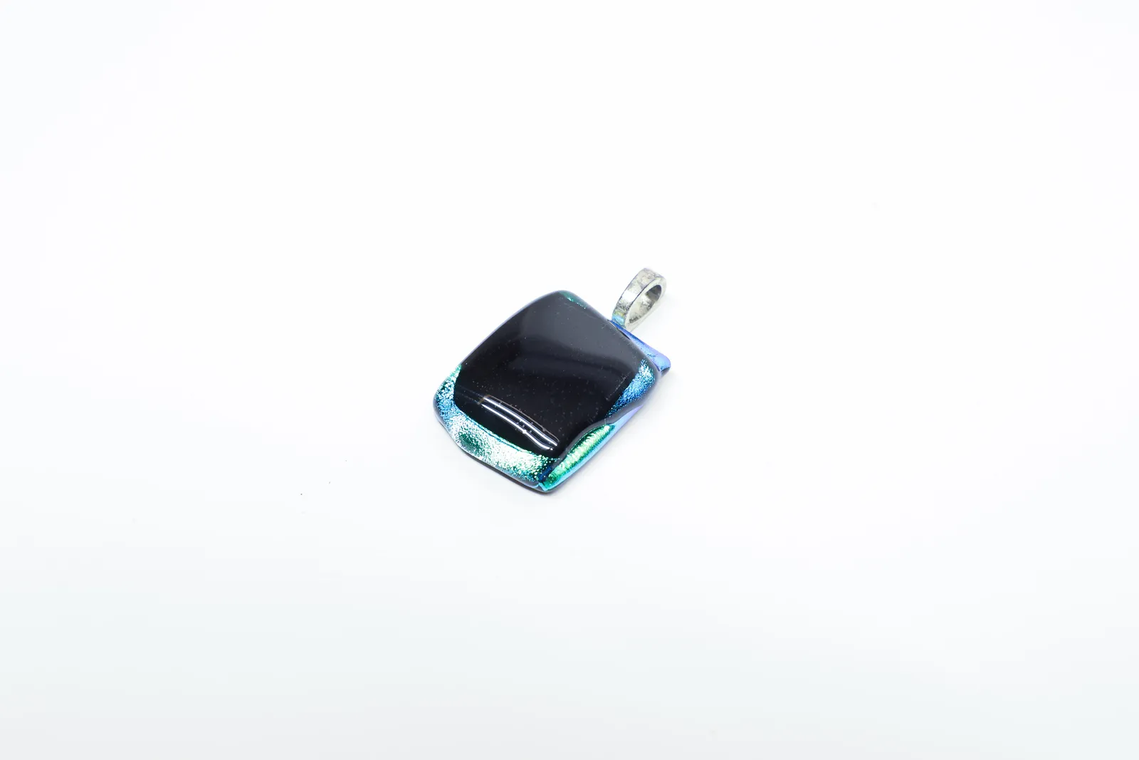 Dichroic Art Glass Pendant, Black & Teal