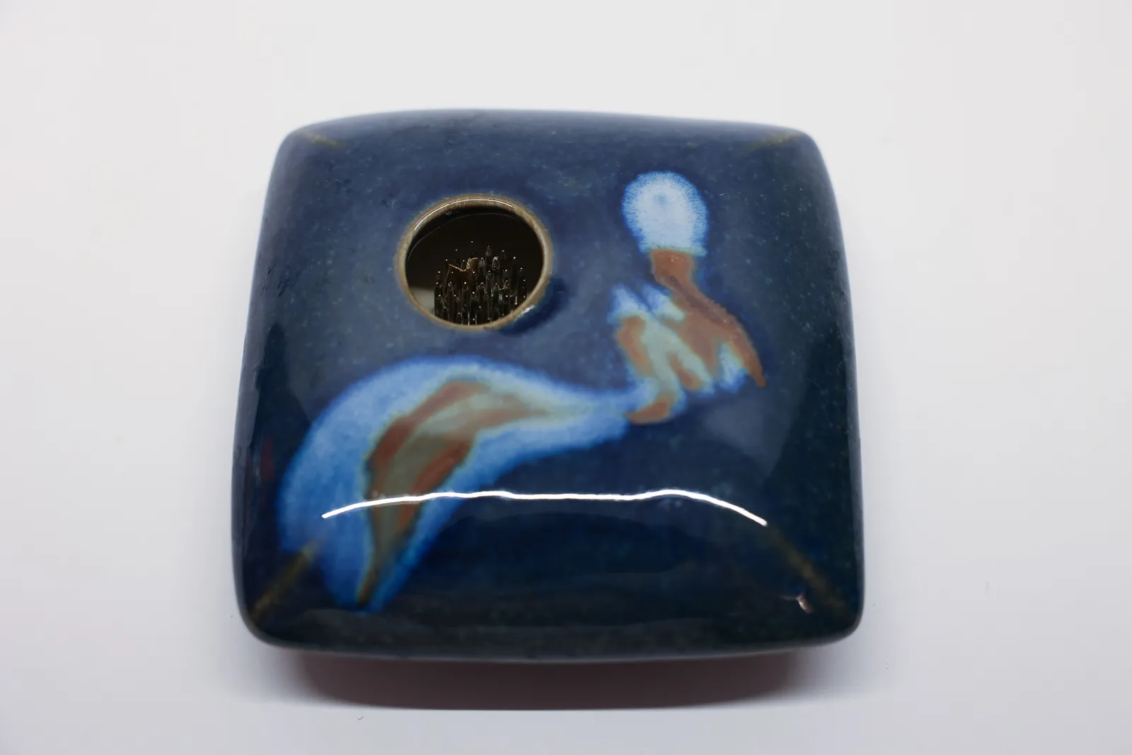 Japanese Studio Pottery Ikebana Vase w Frog Signed
