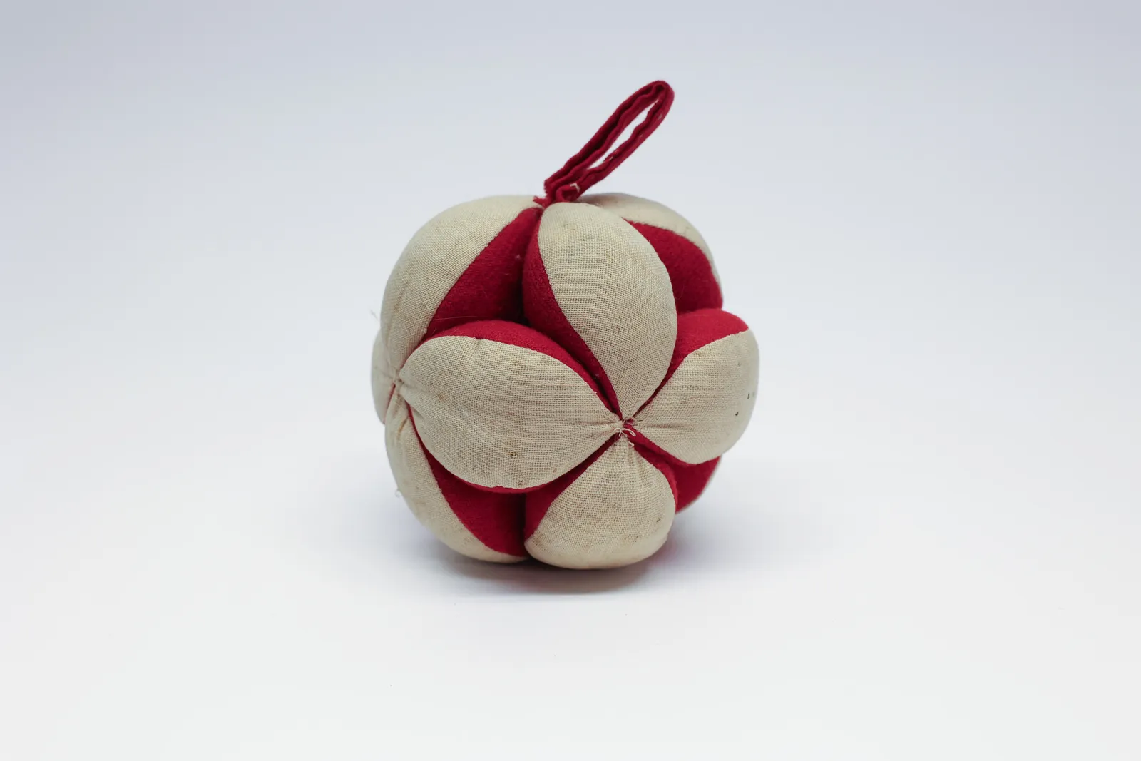 Antique Amish Folk Art Puzzle Ball, Cream & Red
