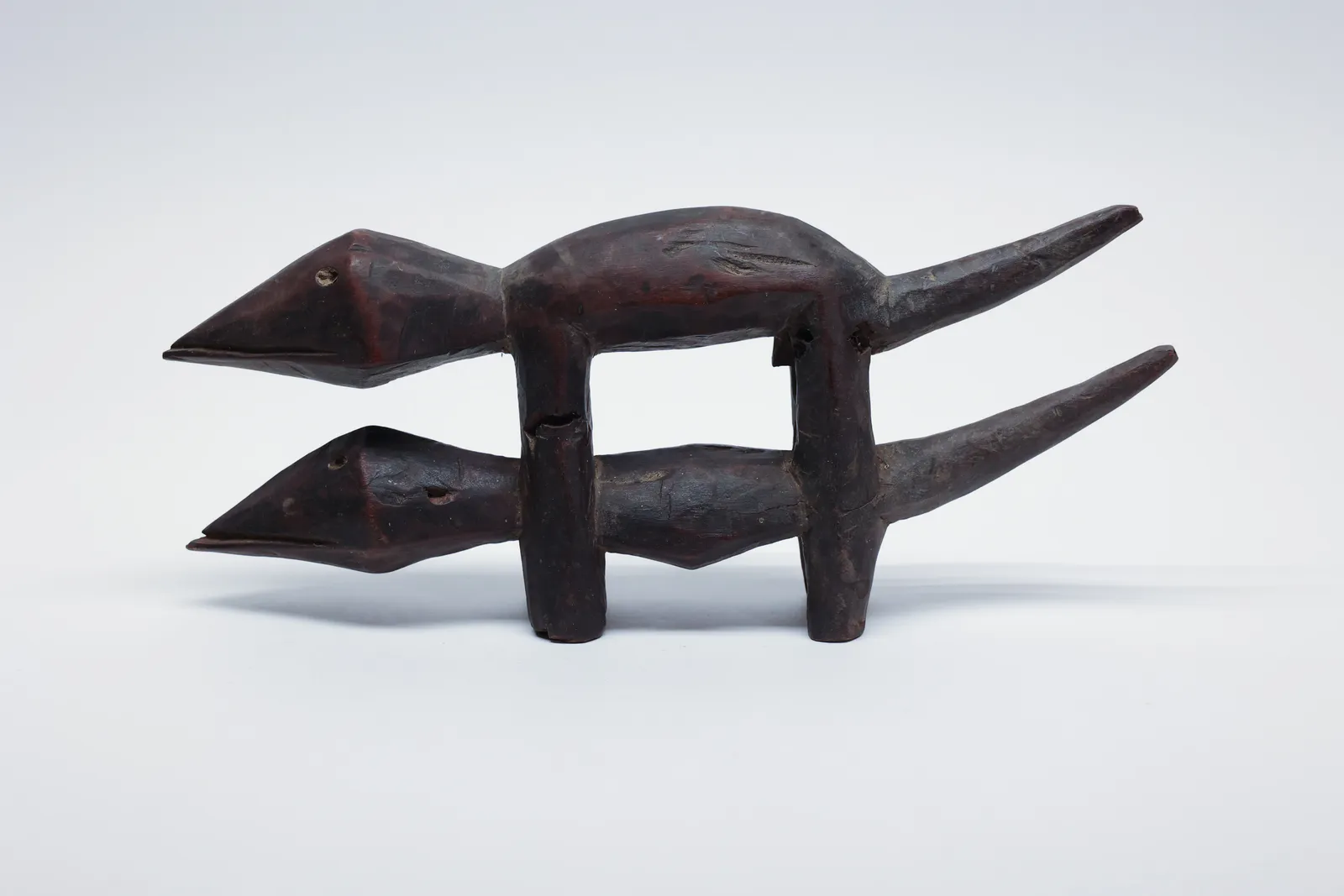 Tribal Carved Wood Mating Lizards Effigy