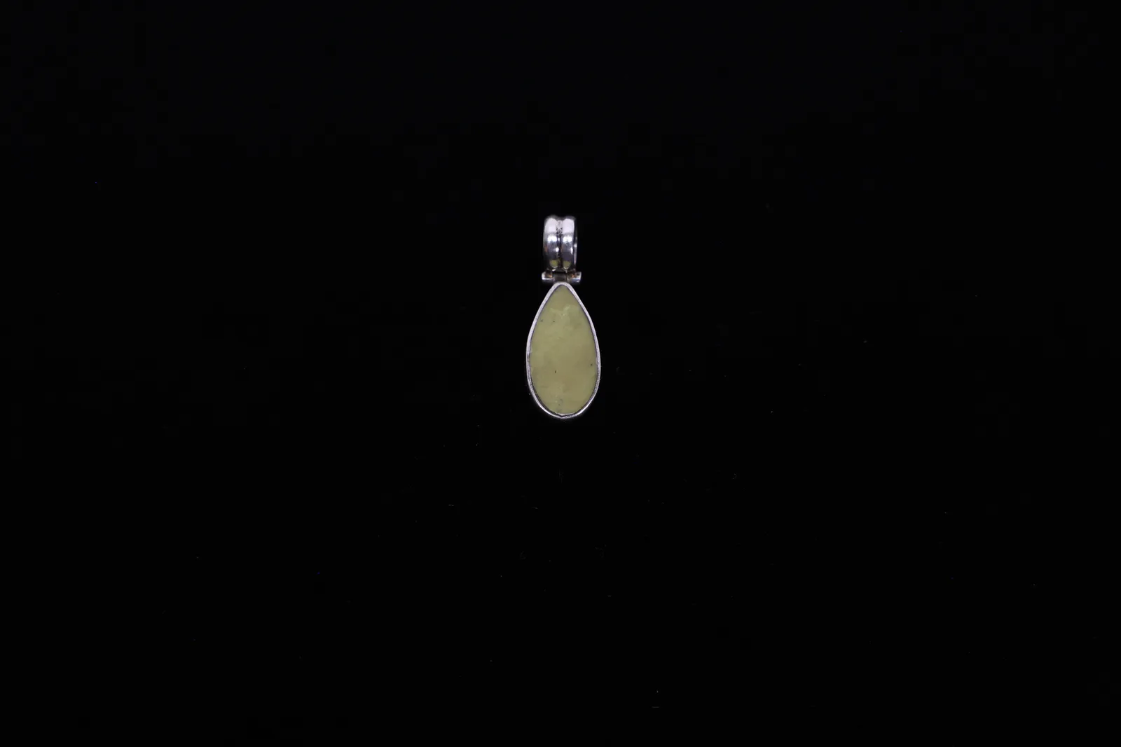 950 Silver Pendant, Pale Green Stone Teardrop