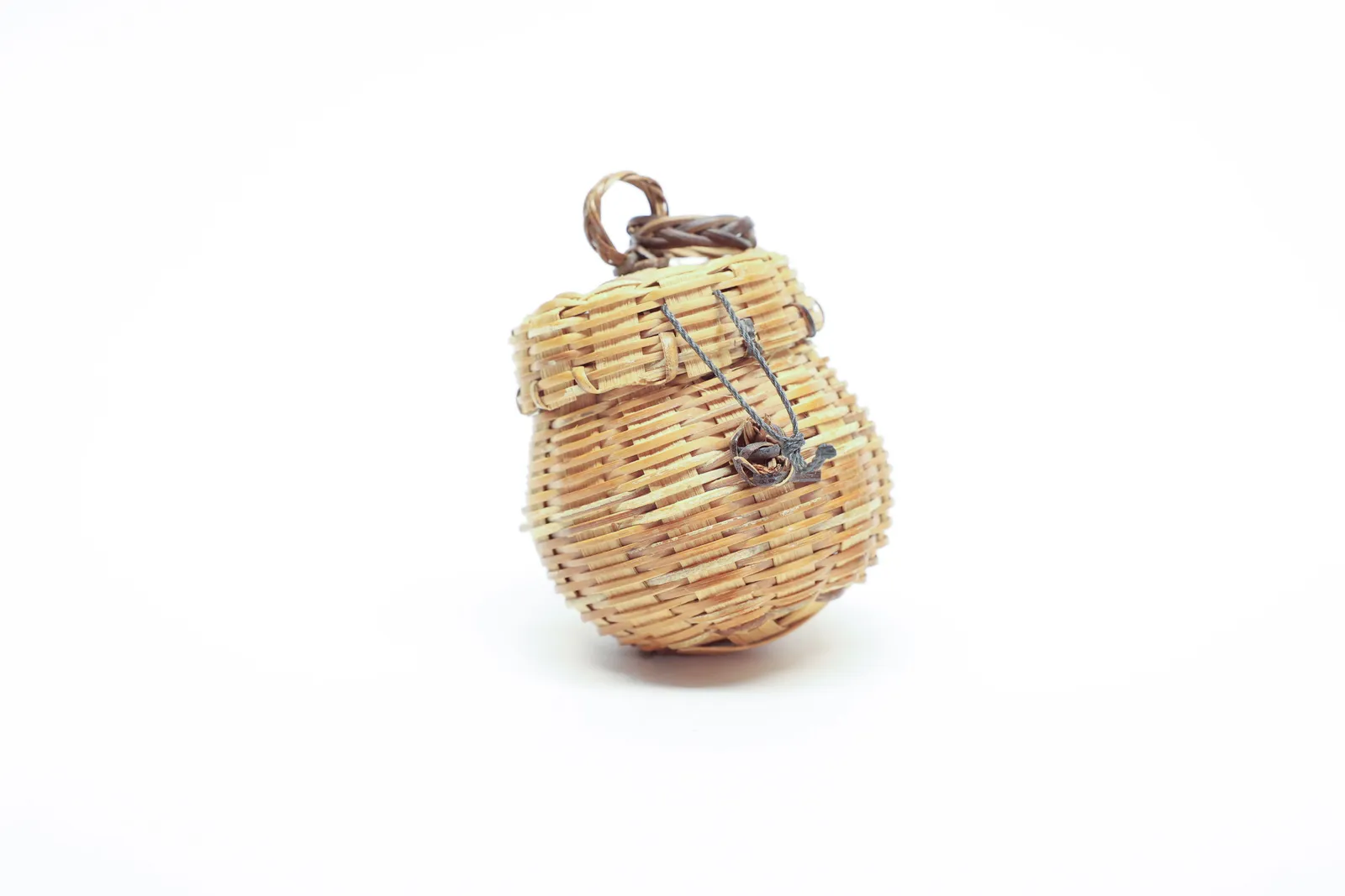 Miniature Woven Splint Basket with Lid
