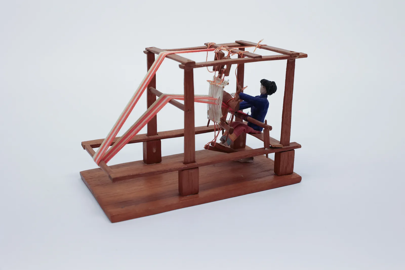 Miniature Wood Loom Weaver Diorama