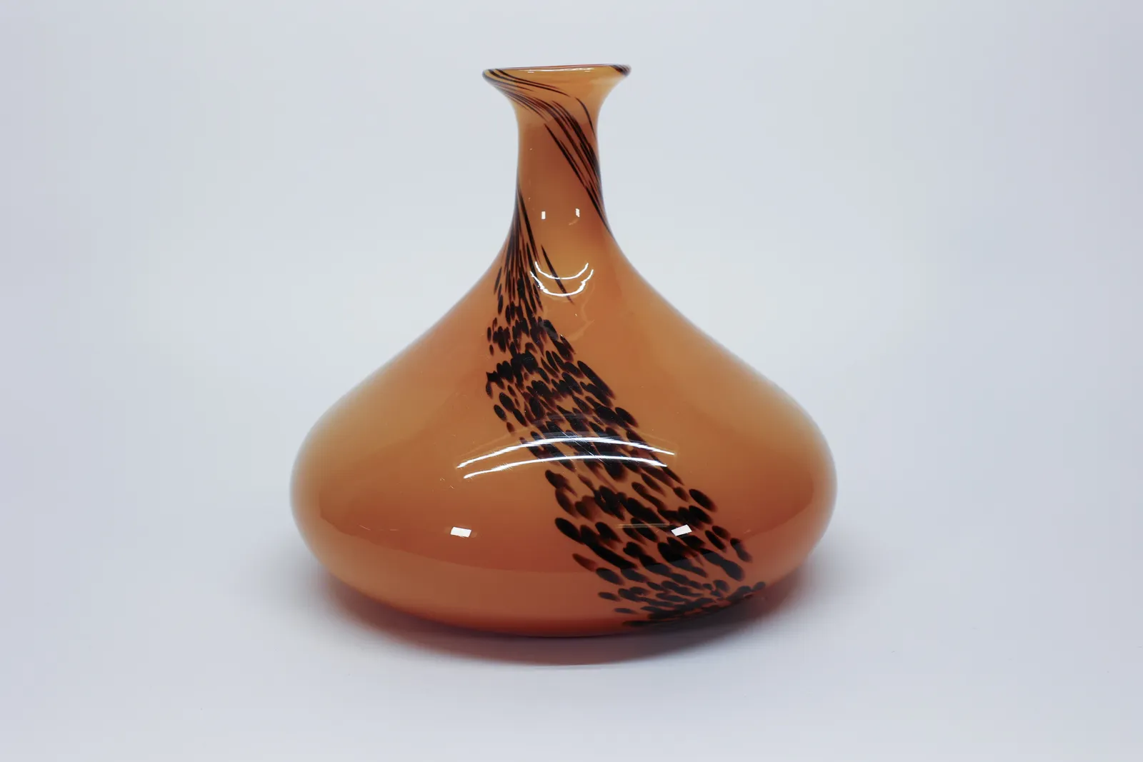 Hand-Blown Amber Tortoiseshell Art Glass Vase MCM