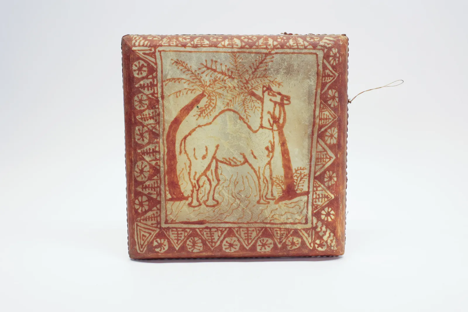 Hand-Painted Camel Skin Cushion Egyptian Folk Art