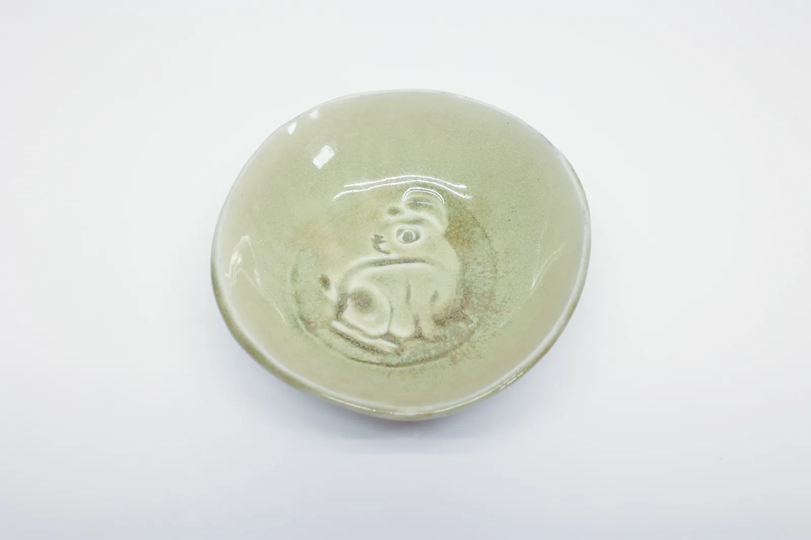 Studio Pottery Art Rabbit Celadon Trinket Dish