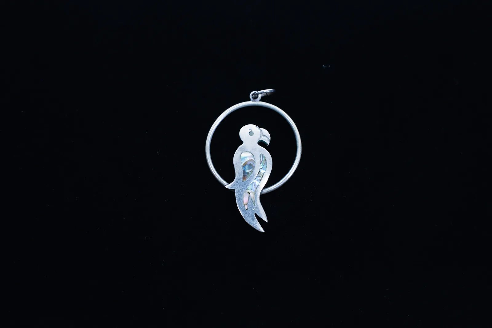 Silver Parrot Pendant, Abalone Inlay