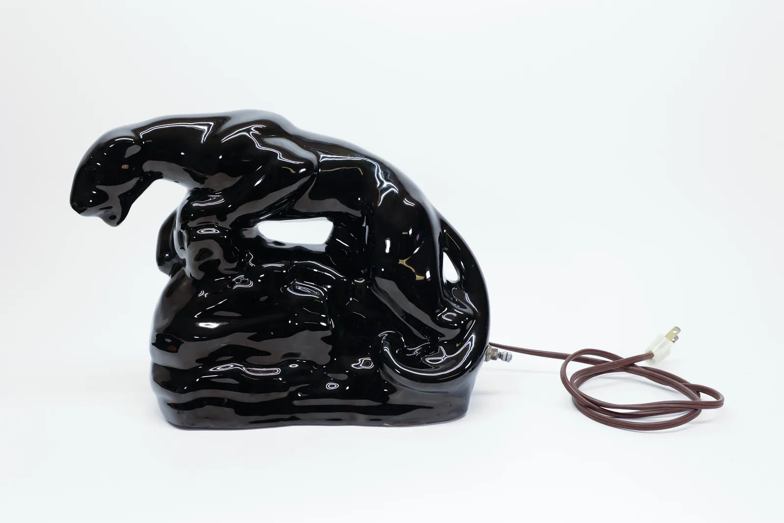 Vintage Black Ceramic Panther TV Lamp, 1950s