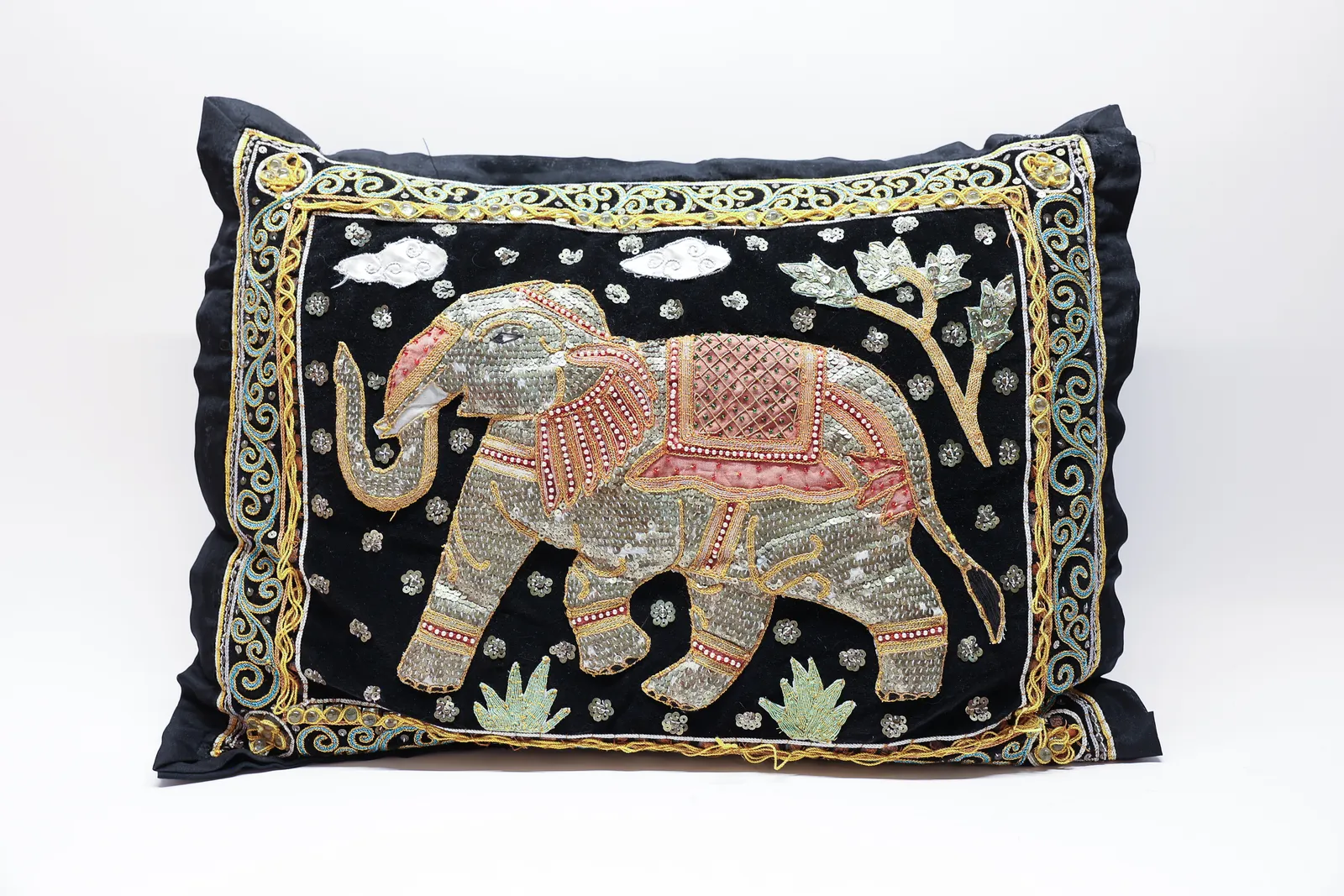 Burmese Kalaga Elephant Tapestry Pillow, Large