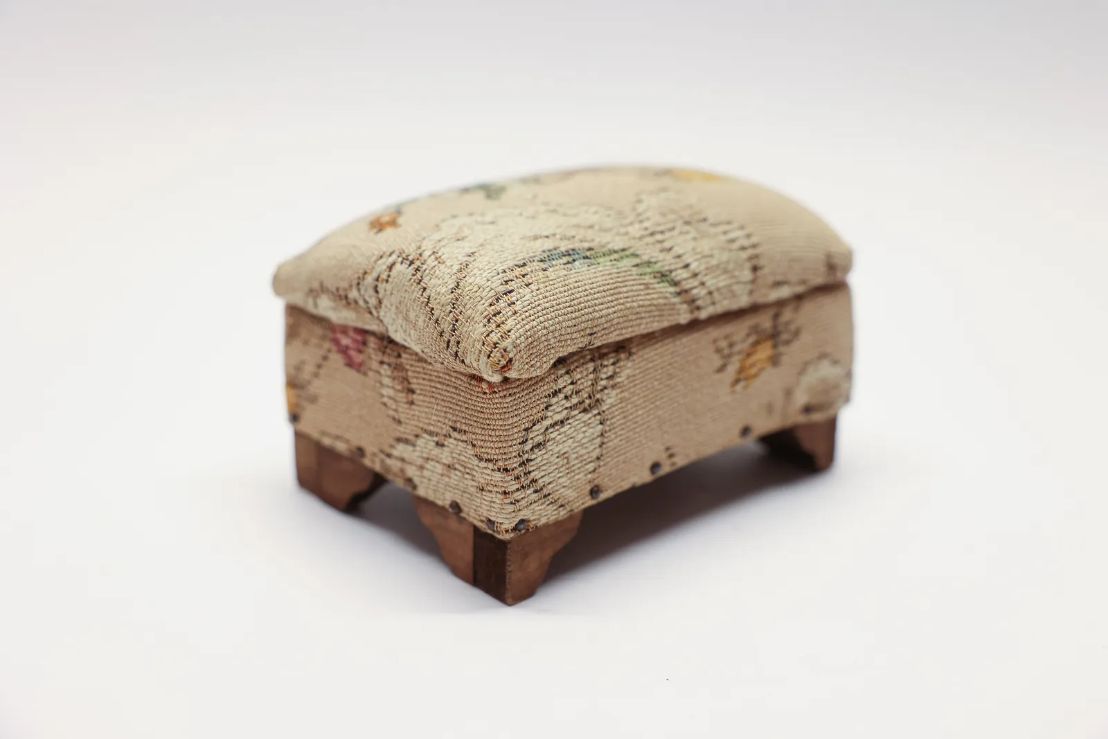 Dollhouse Miniature Foot Stool, Wood & Upholstery