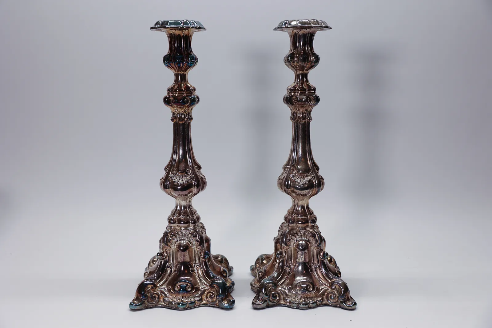 Giverny Pair Rococo Style Silver Plate Candlestick
