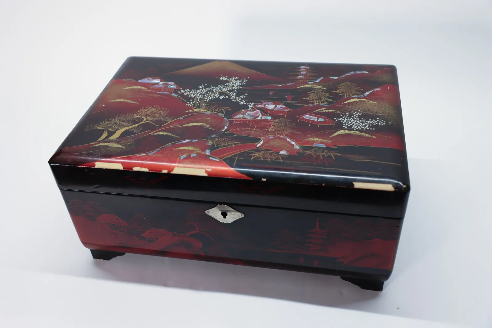 Japanese Lacquer Musical Jewelry Box, Large
