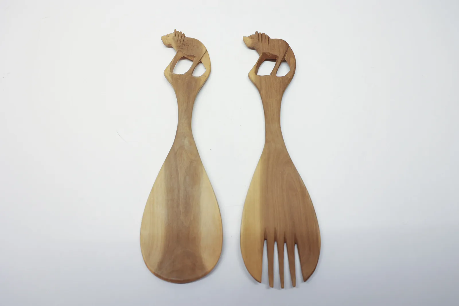 Hand-Carved Wood Lion Salad Servers