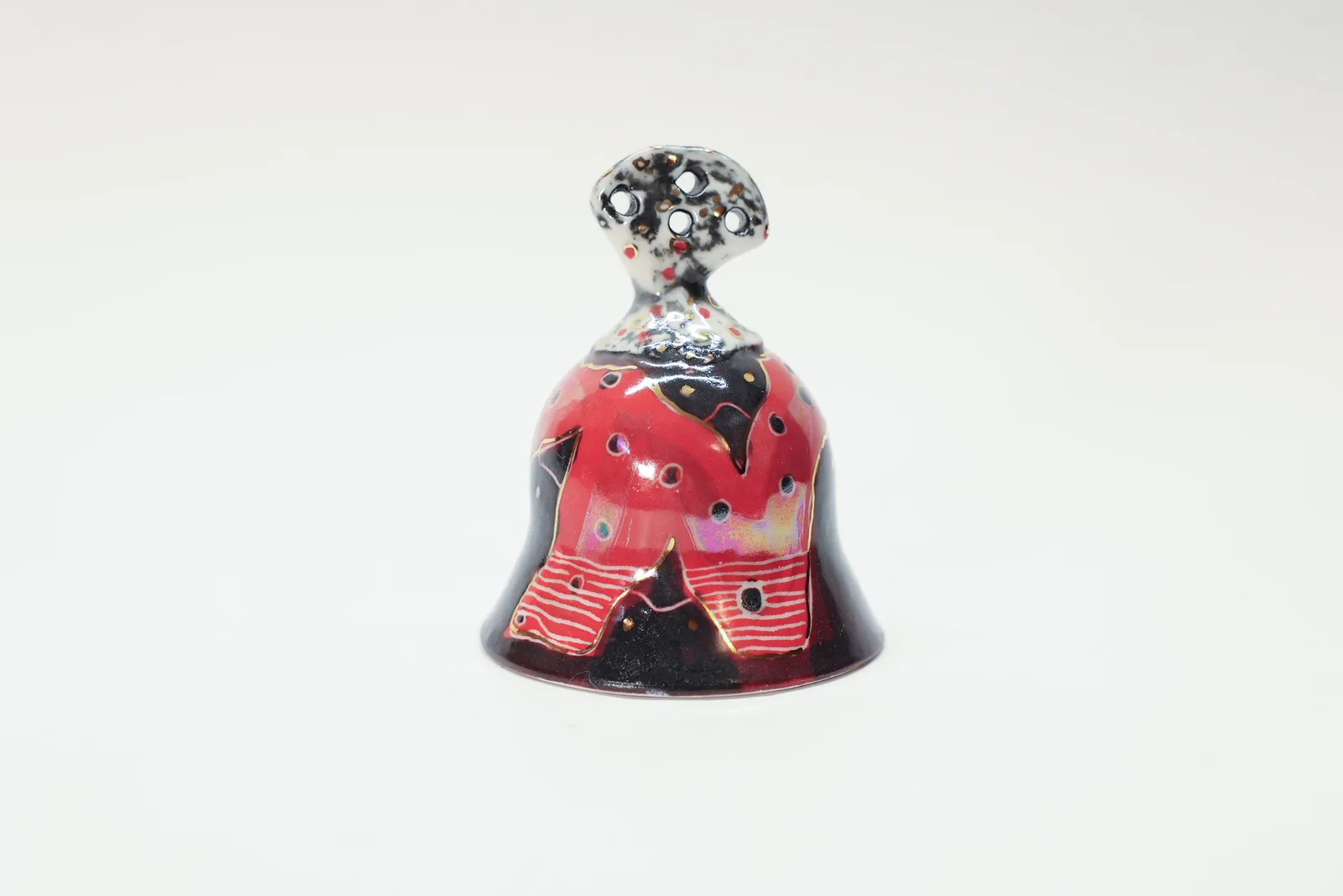 Handmade Ceramic Goose Bell, Black & Red