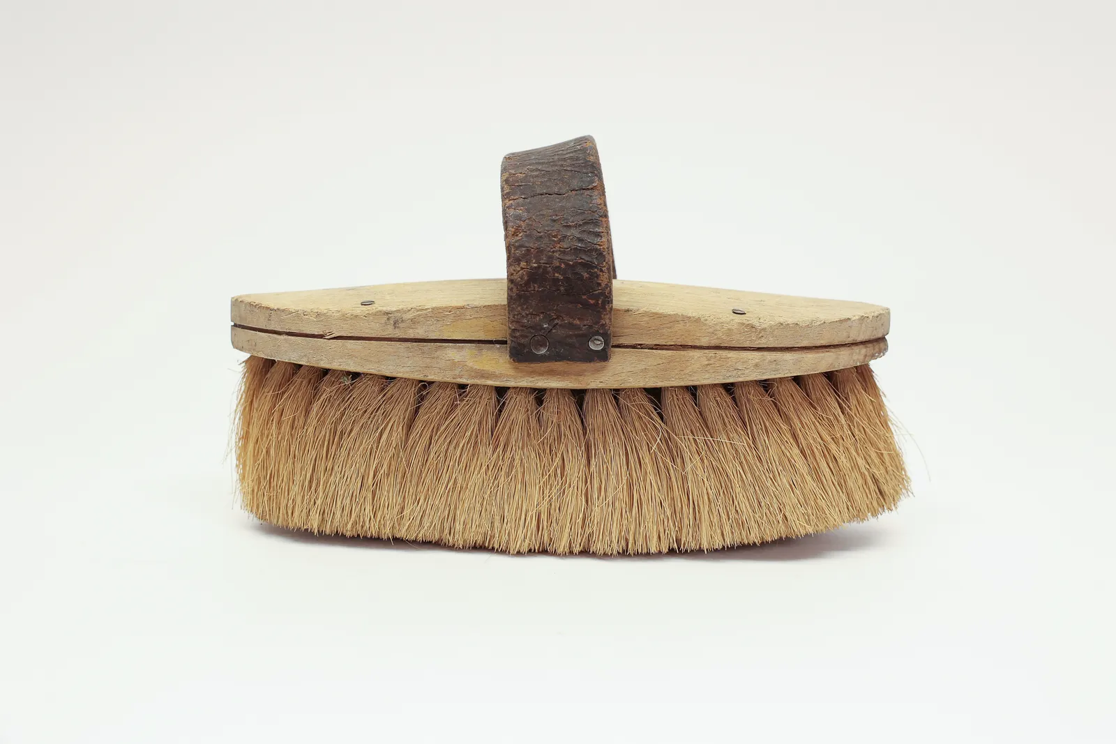 Wooden Scrub Brush, Leather Handle