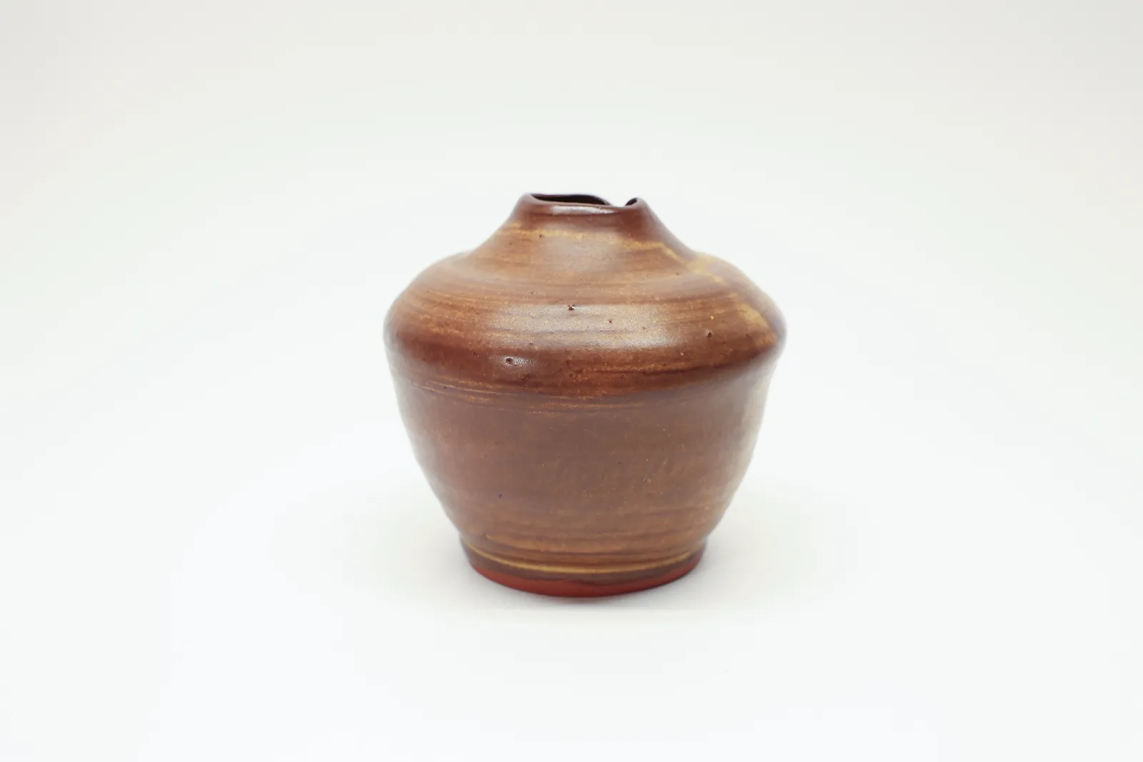 Studio Pottery Vase, Amber Glaze, Organic Rim