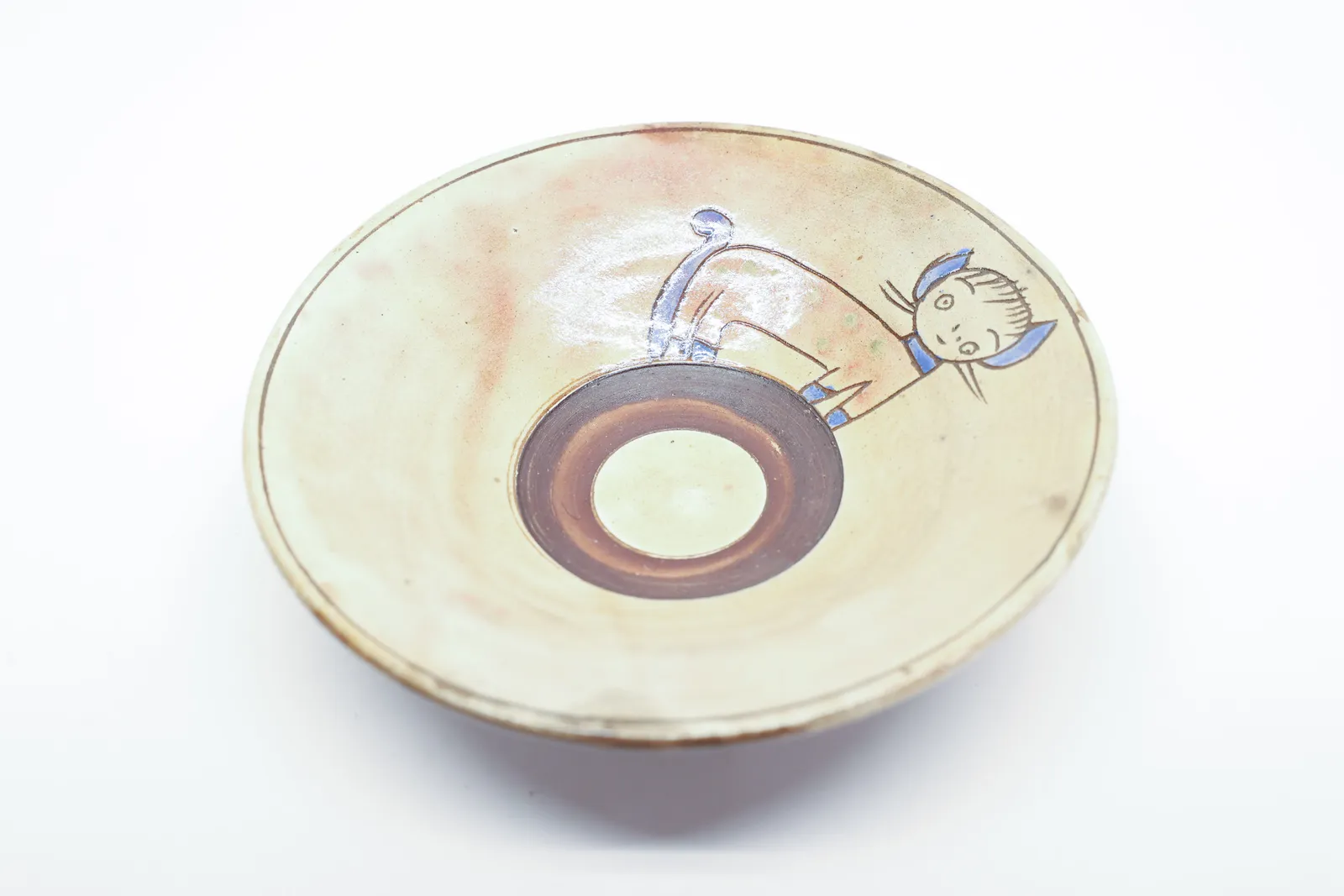 Studio Art Pottery Bowl, Whimsical Painted Cat
