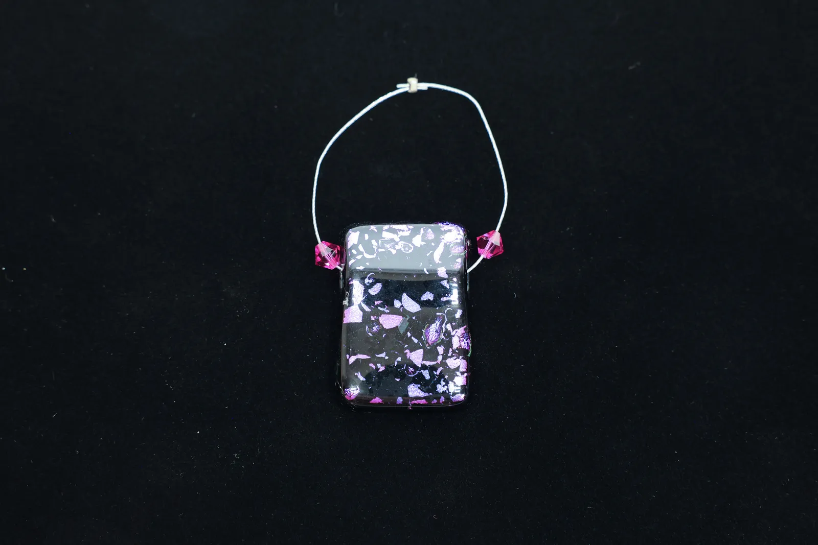 Dichroic Art Glass Pendant, Pink Crystal Accents