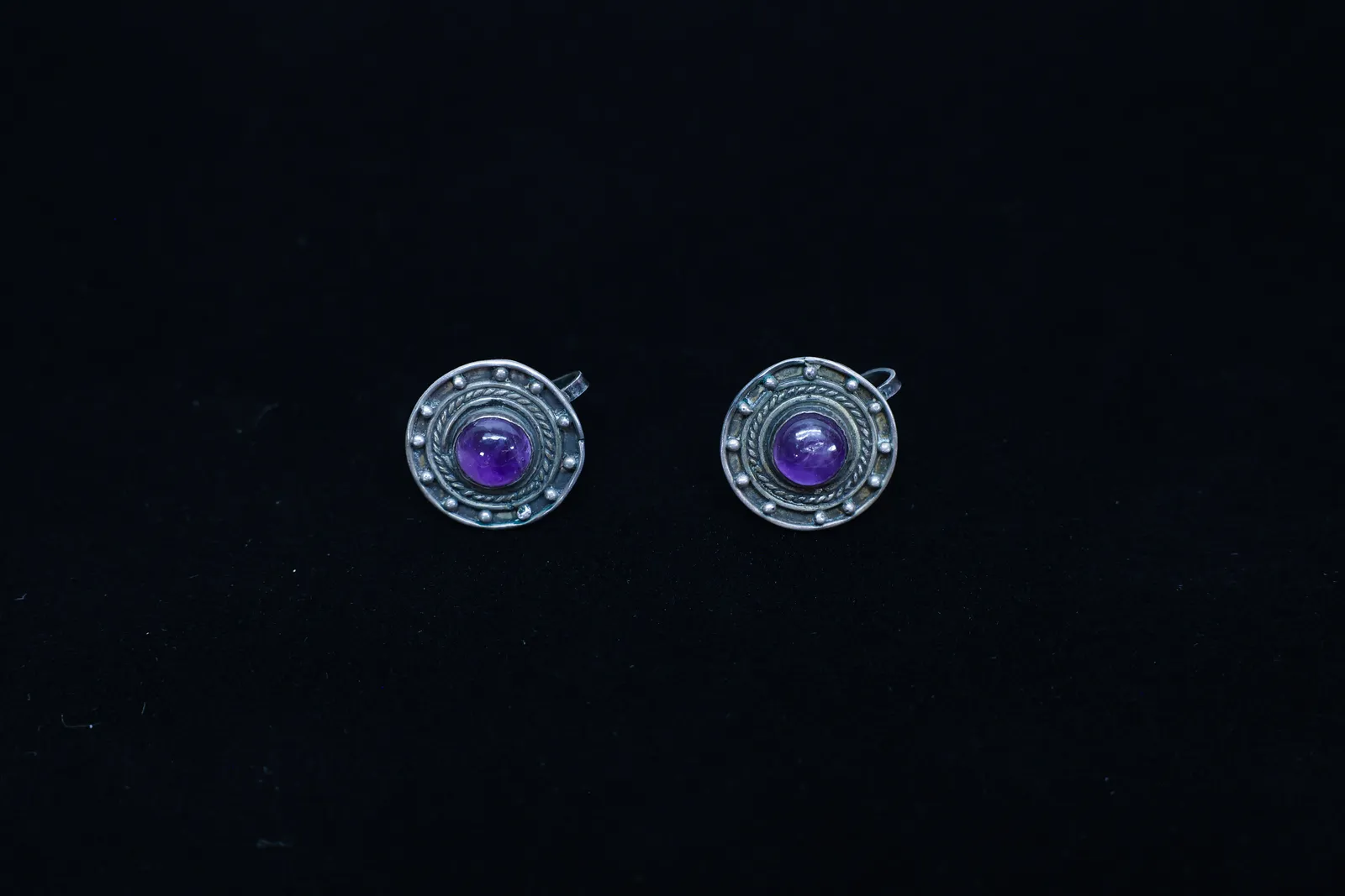 Mexican Sterling Silver Amethyst Clip Earrings VTG
