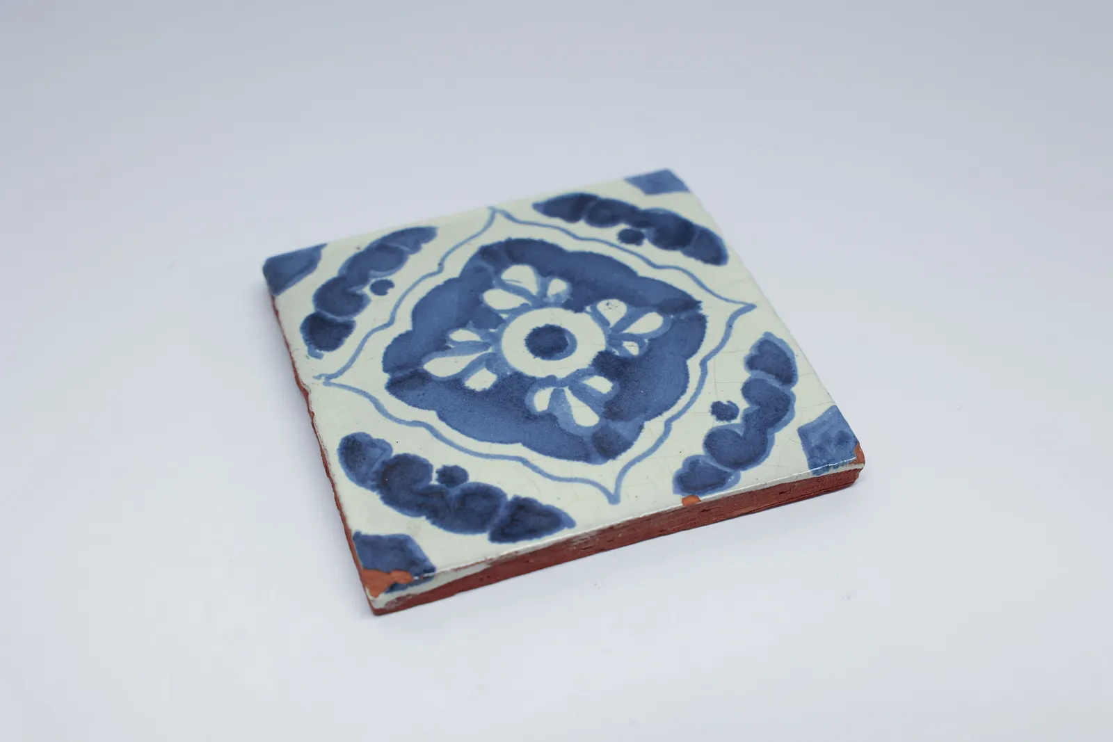 Blue & White Hand-Painted Talavera-Style Tile