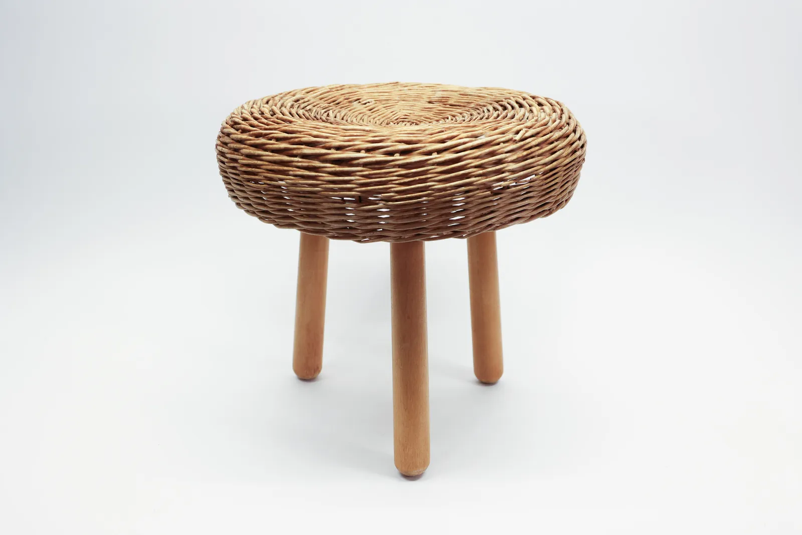 Tony Paul Attributed Wicker Tripod Stool, MCM