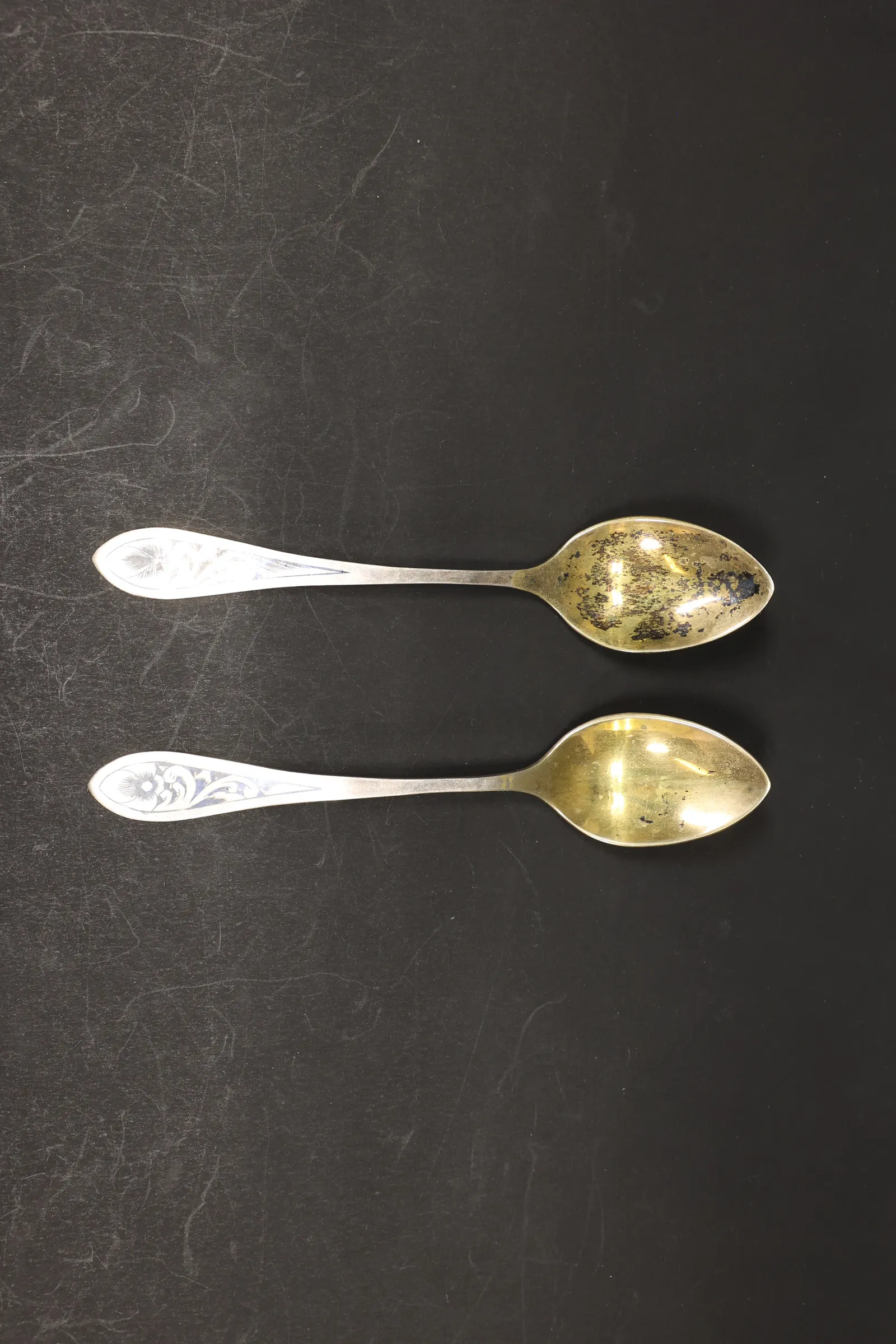 Soviet Russian 875 Silver Niello Spoons, Pair