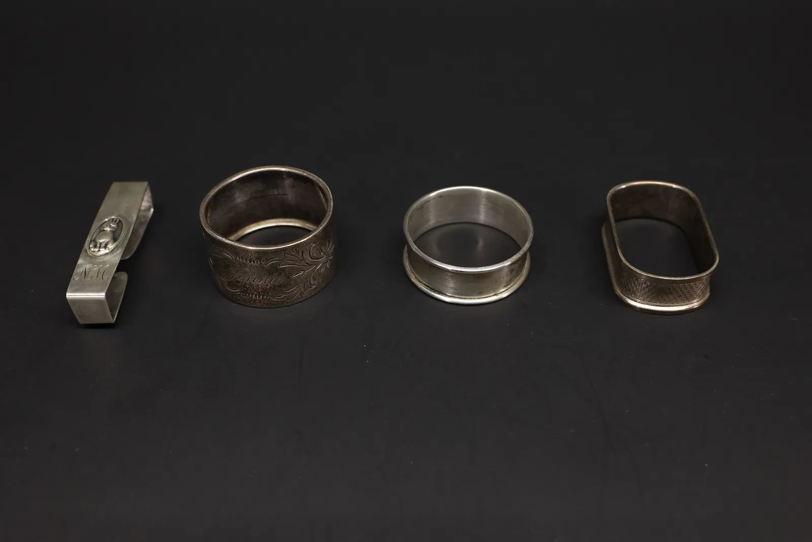Set of Four Sterling Napkin Rings, Monogrammed