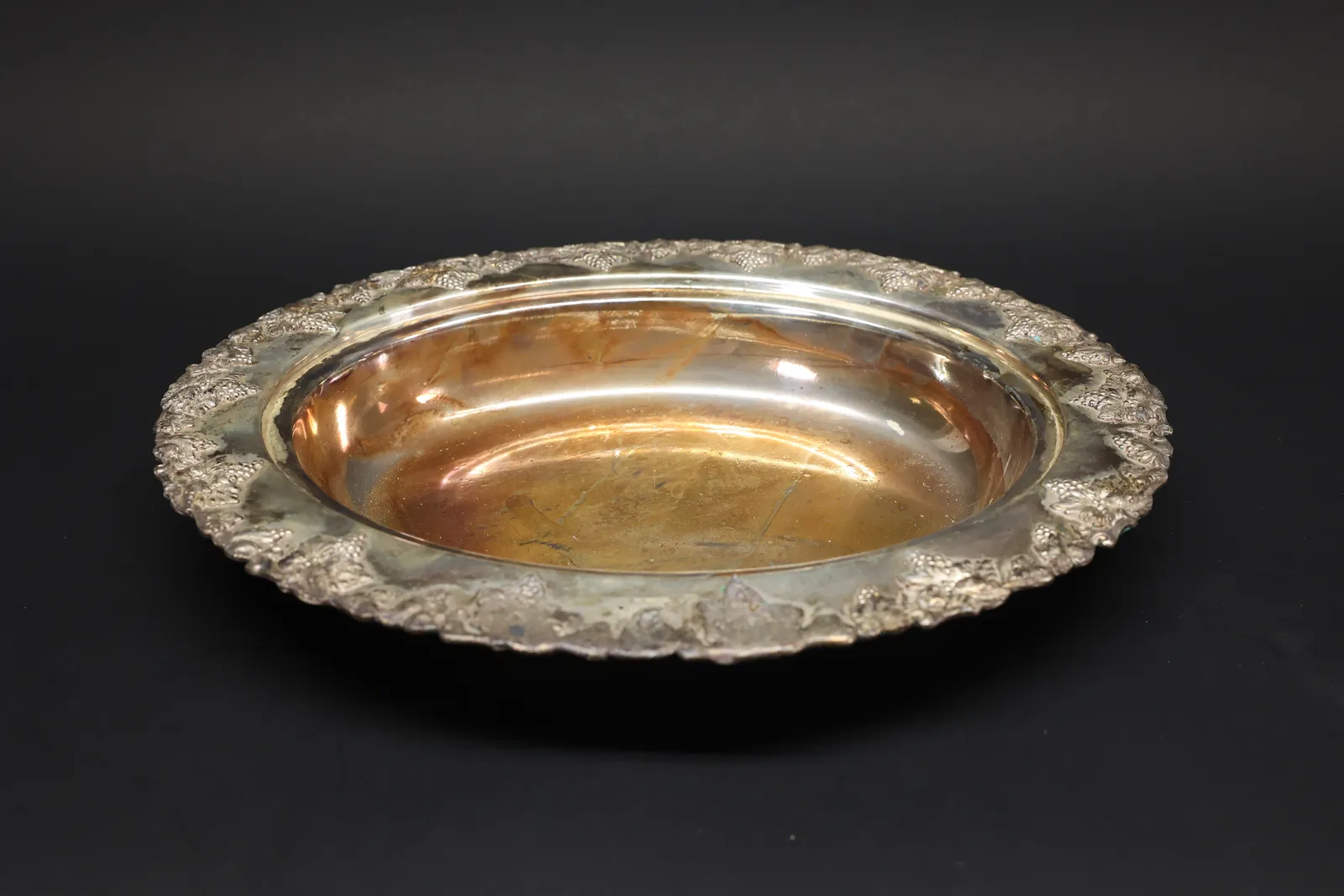 Grape Leaf Repoussé Silver-Plate Tray