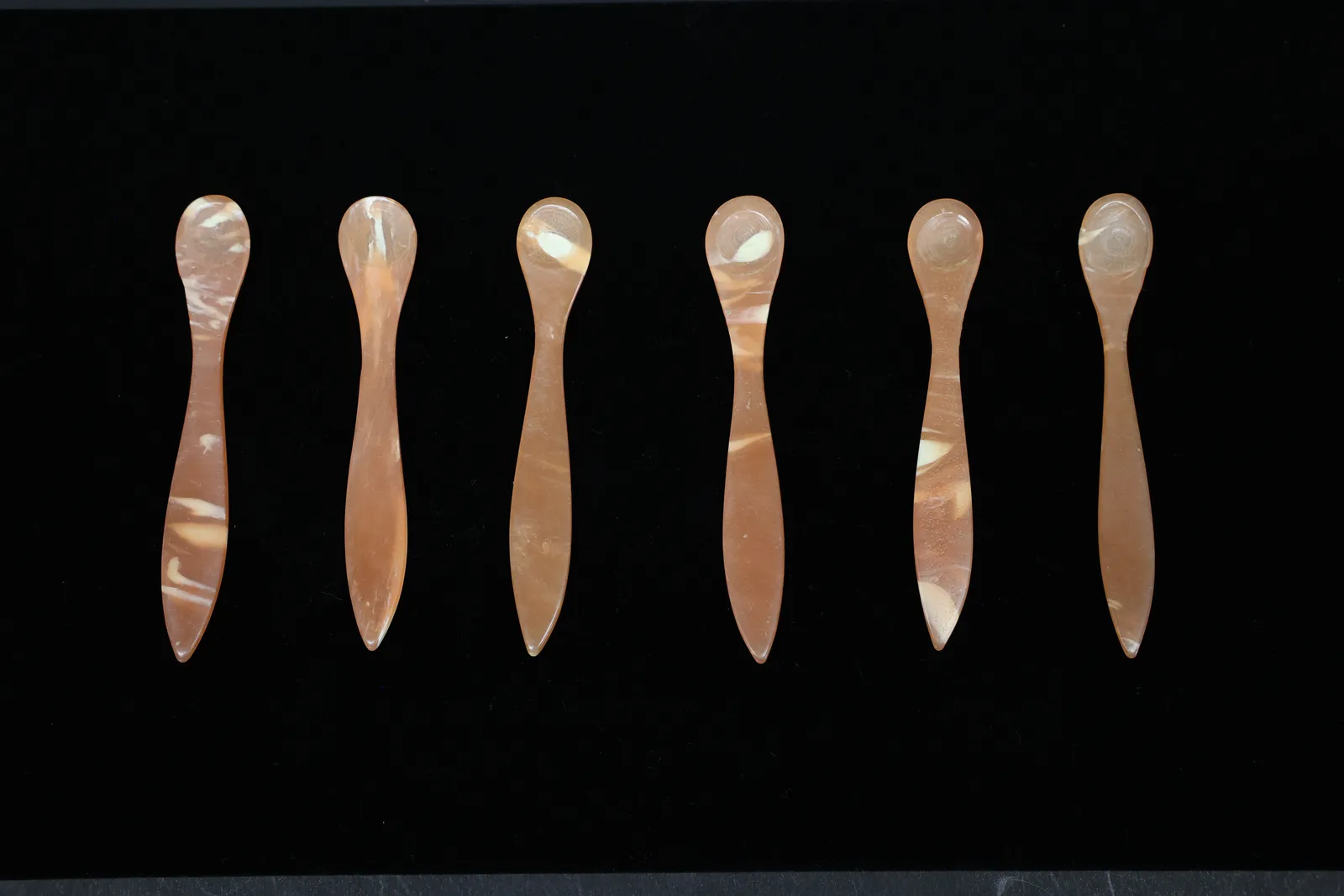 Set of Six Carved Salt or Caviar Spoons