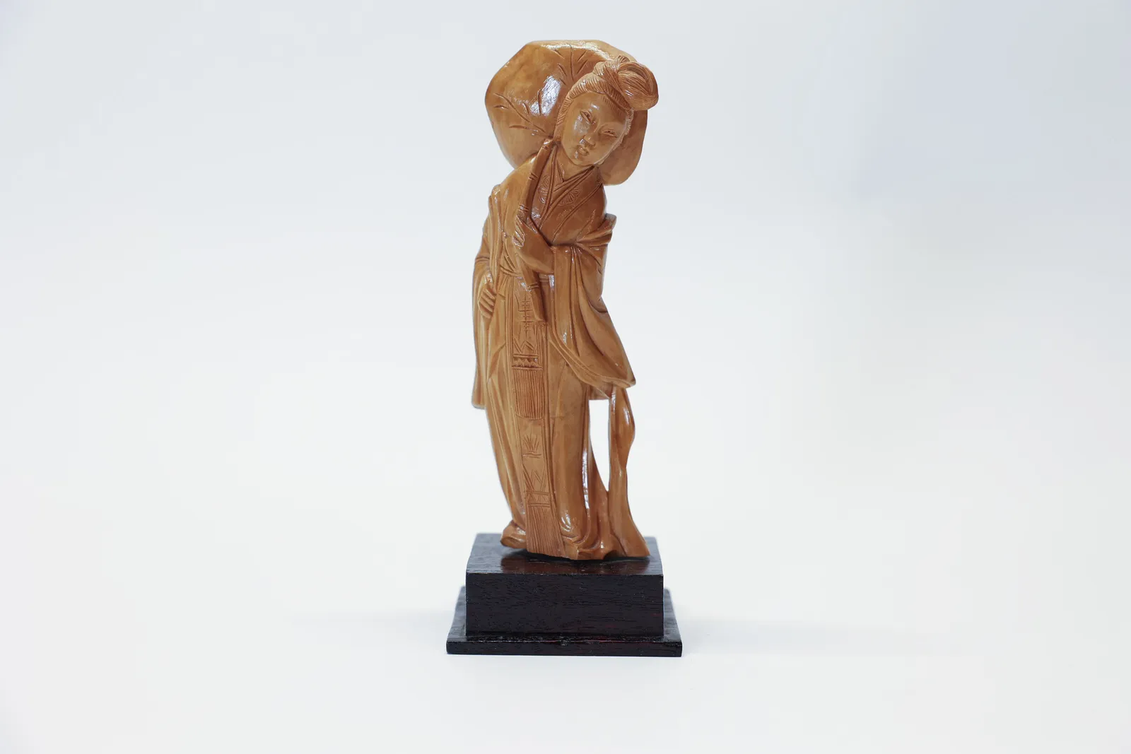 Vintage Chinese Boxwood Carved Lady Figure