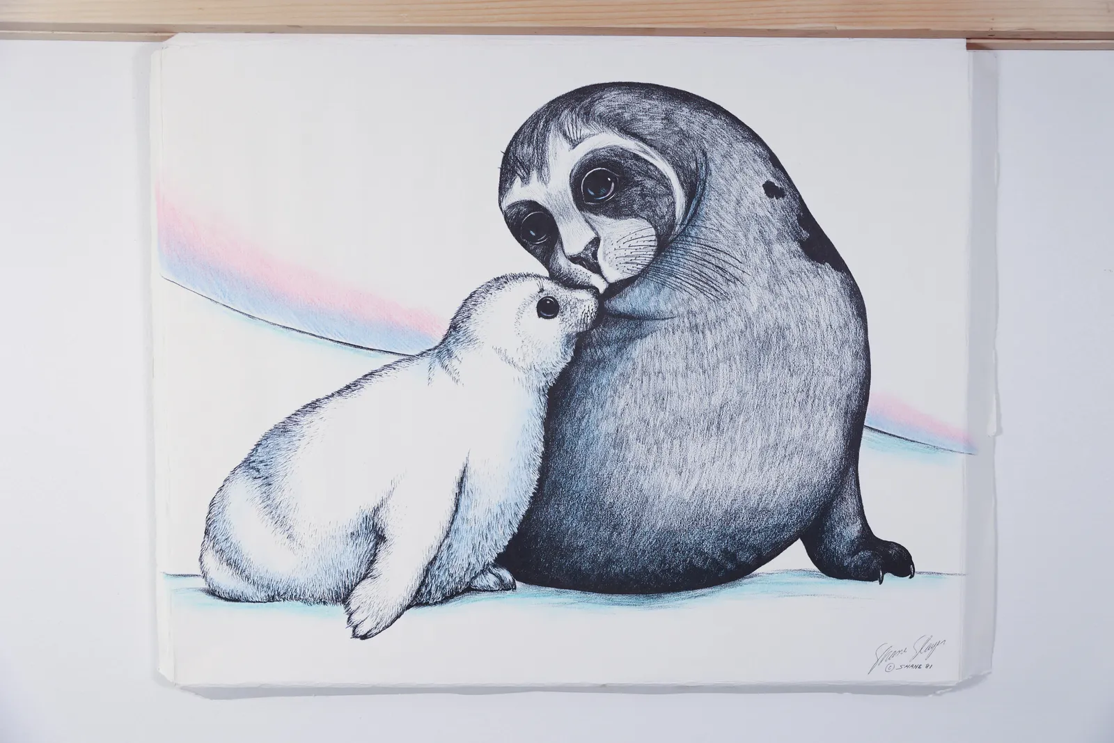 Shane Slayer Seal & Pup Ink Drawing Print, 1981