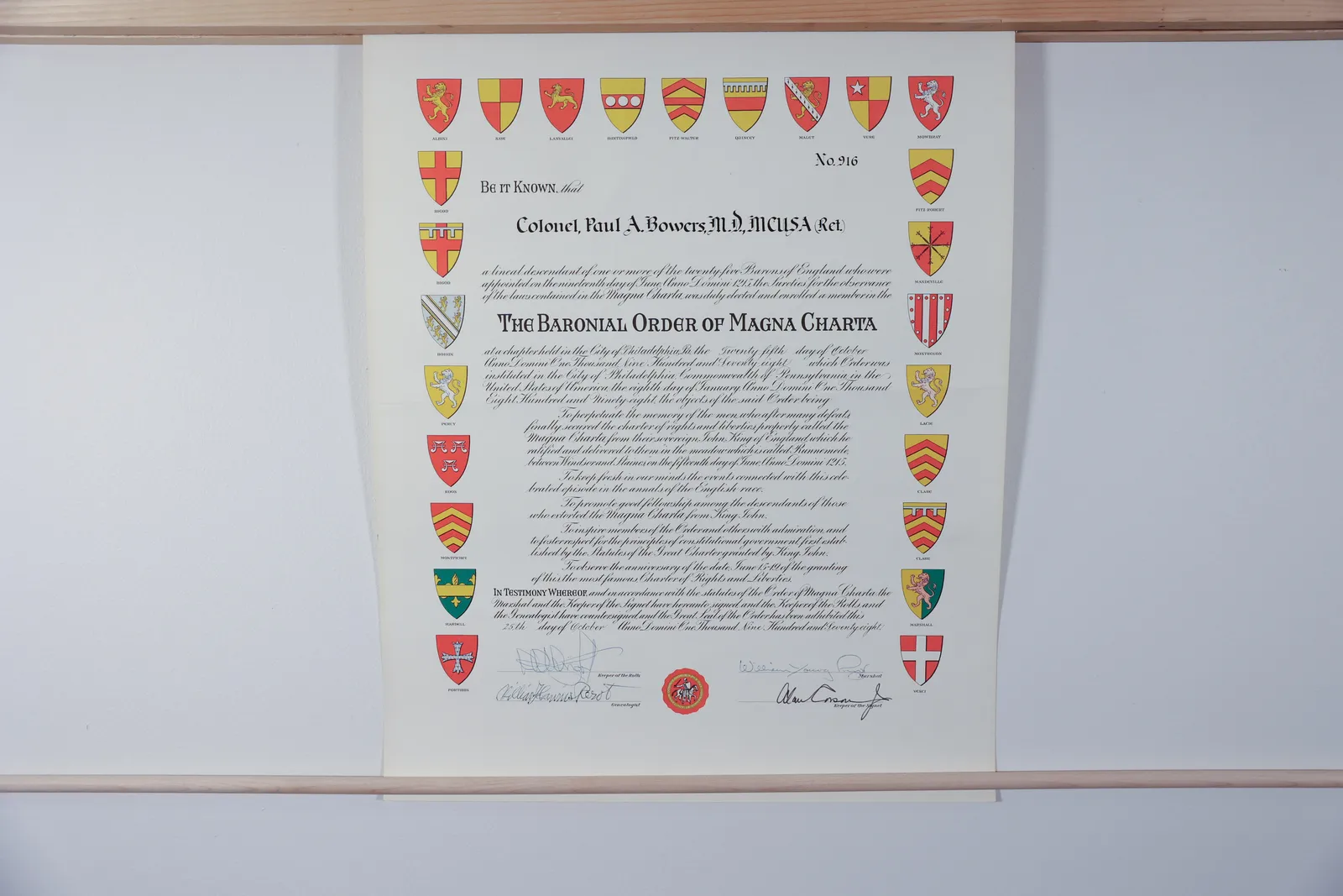 Baronial Order of Magna Charta Certificate