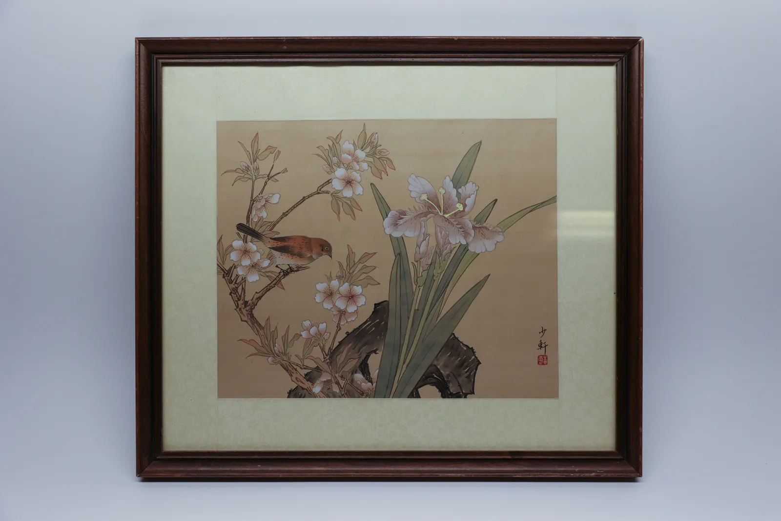 Chinese Bird & Flower Painting, Signed, Framed