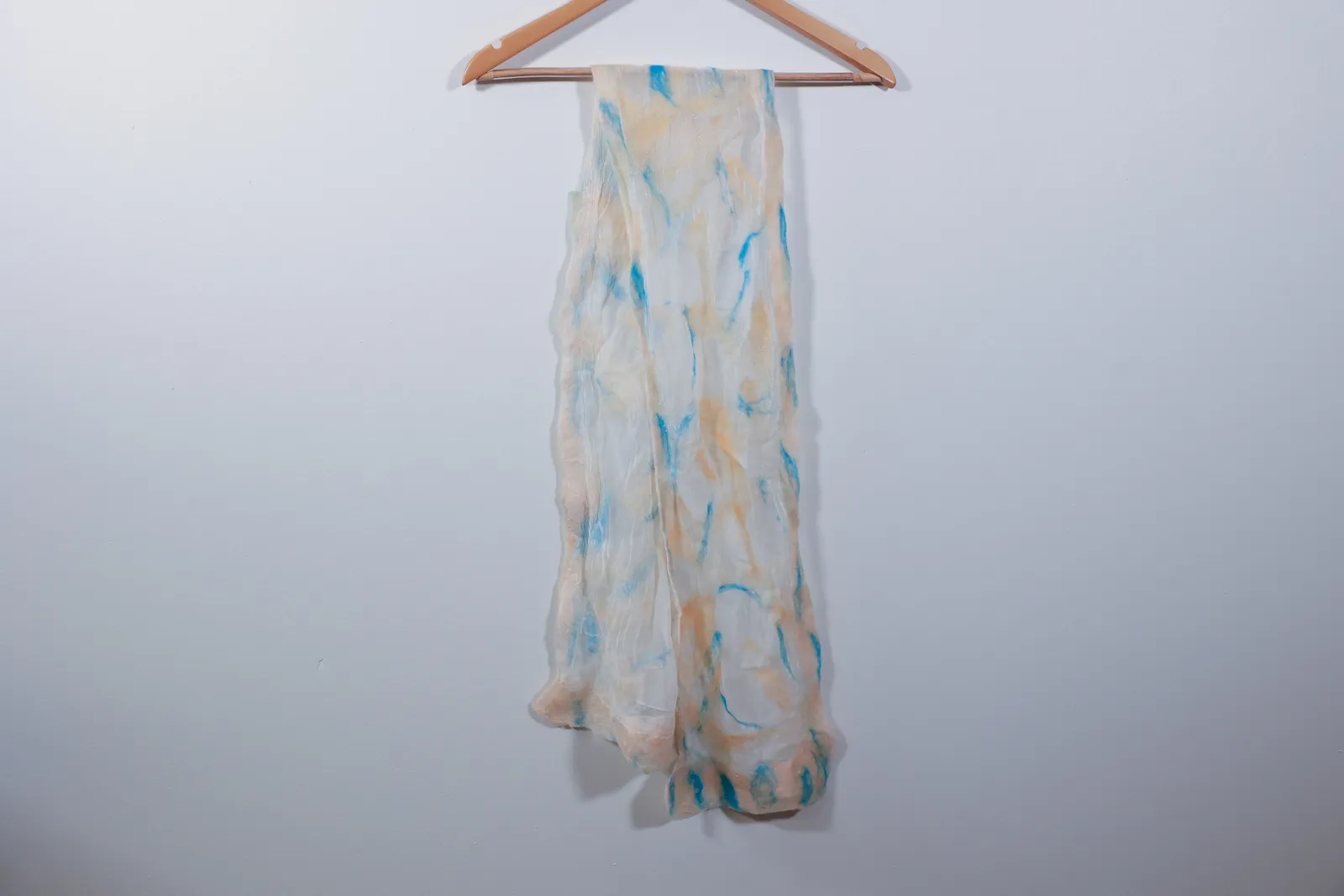 Nuno Felted Art Silk Scarf, Blue & Peach Abstract