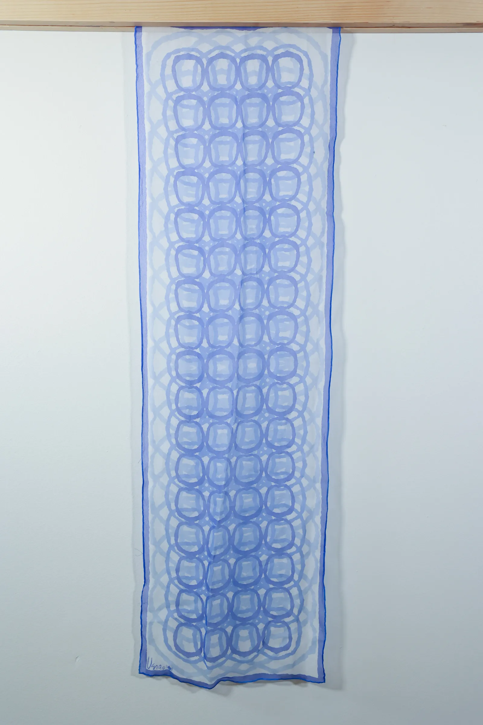 Vera Neumann Silk Scarf, Blue Ring & Lattice Print
