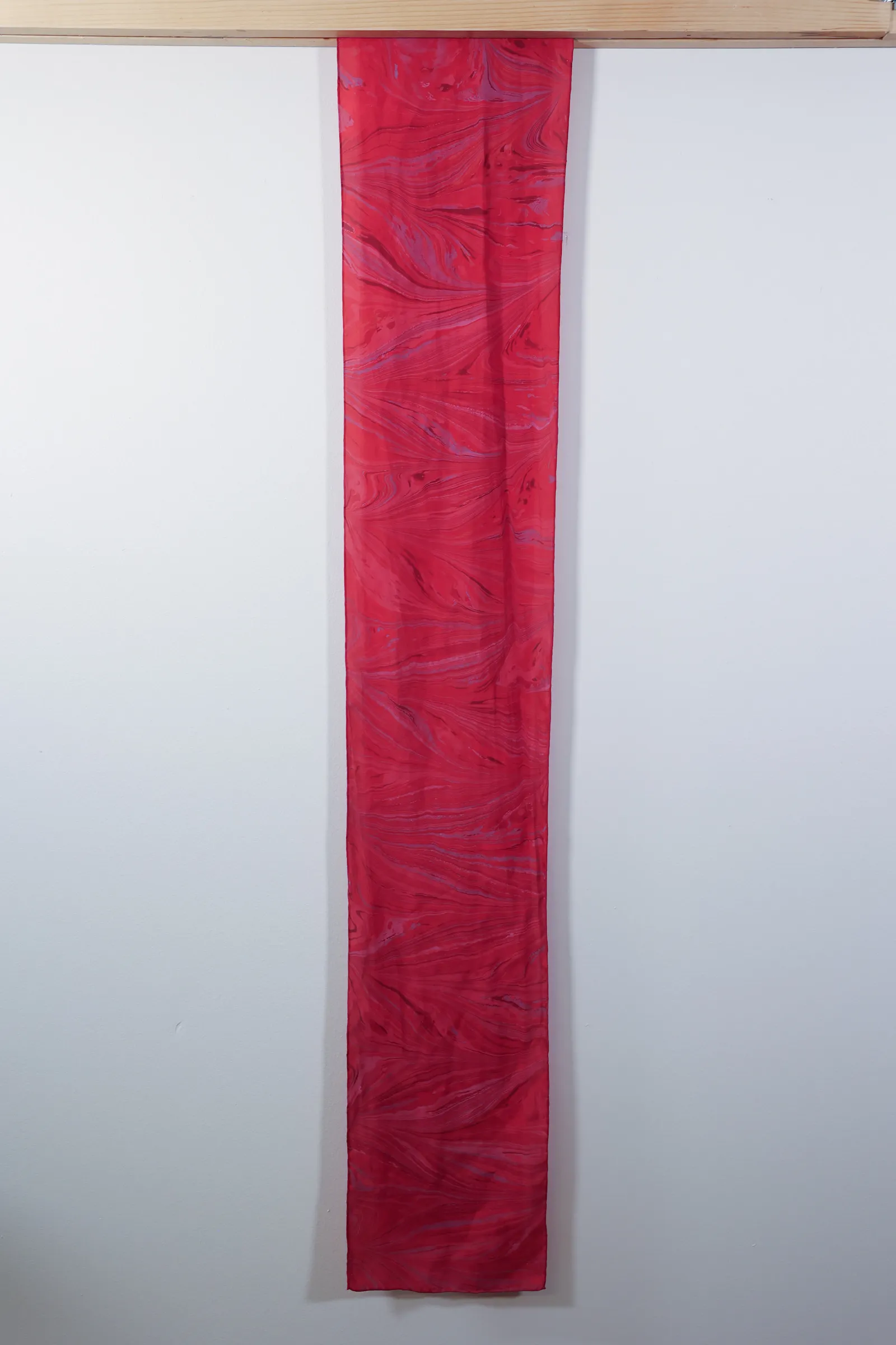 Marbled Silk Scarf, Red & Lavender Swirl Design