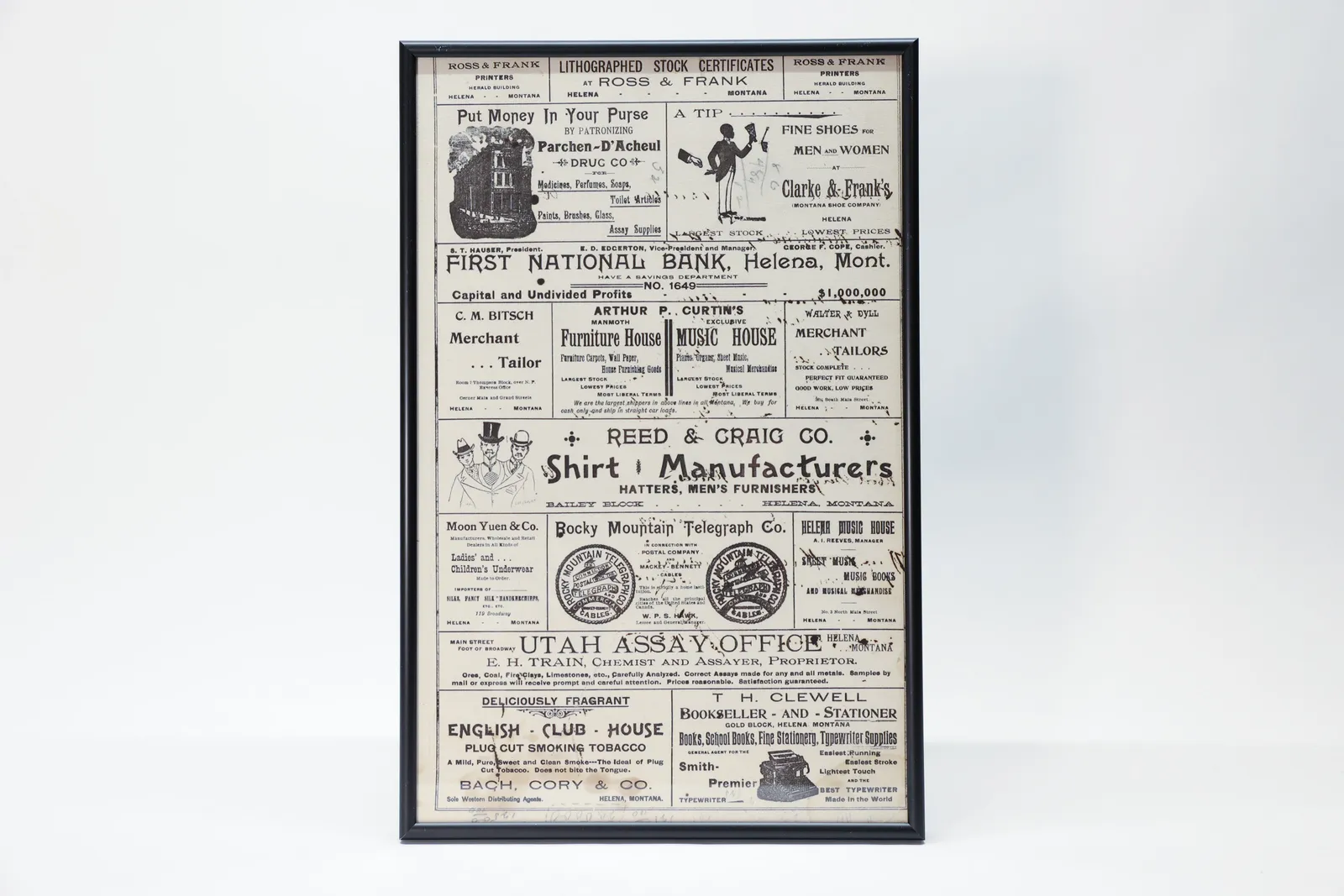 Framed Antique Helena Montana Newspaper Page