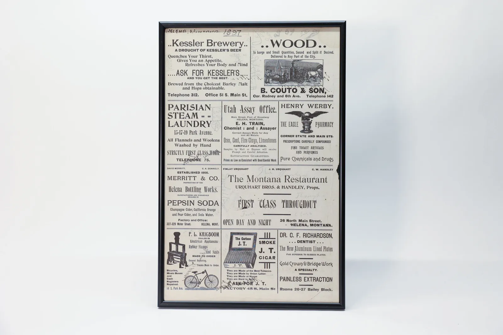 Framed Antique 1897 Helena Montana Newspaper Page